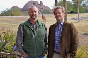 ASU’s School of Life Sciences and Phoenix Zoo are launching a new program to strengthen animal conservation efforts by collaborating on new research, as well as improve conservation communications and outreach to the public. Left to right: Jan Schipper, Conservation Research Post-doctoral Fellow; Ben Minteer, Arizona Zoological Society Chair. Photo by: Sandra Leander