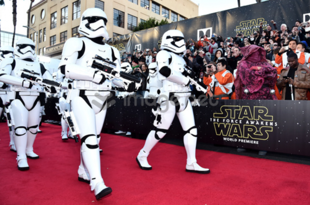 HOLLYWOOD, CA - DECEMBER 14: Stormtroopers attend the World Premiere of “Star Wars: The Force Awakens” at the Dolby, El Capitan, and TCL Theatres on December 14, 2015 in Hollywood, California. (Photo by Alberto E. Rodriguez/Getty Images for Disney)