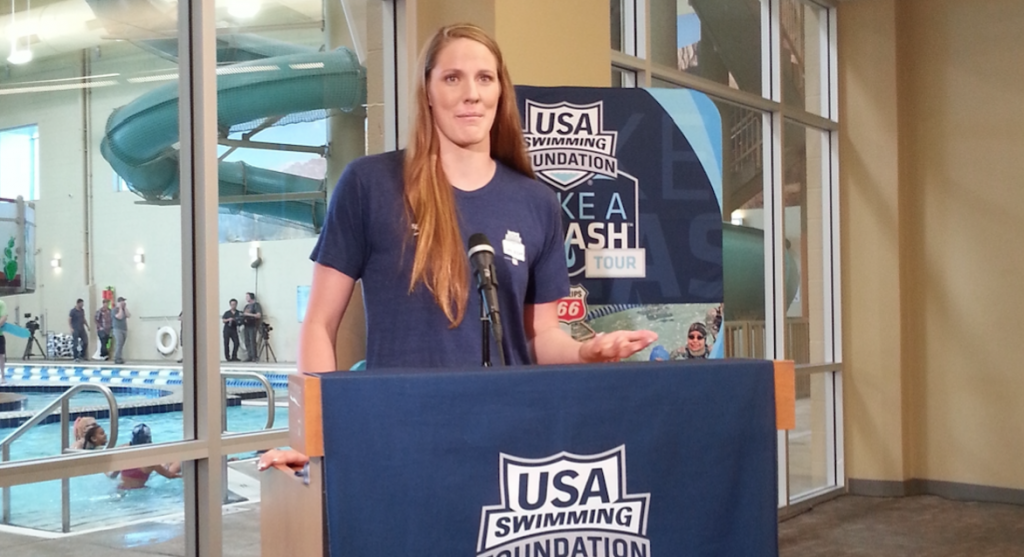 Olympic gold medalist swimmer Missy Franklin speaks on the importance of swimming lessons for children